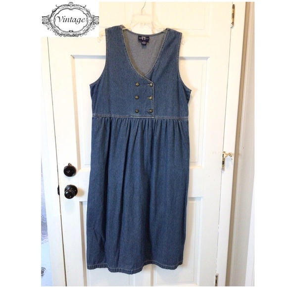 Vintage Original TY Wear Sleeveless Button A-Line Denim Maxi Dress Size 16 - Picture 1 of 7